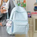 Grazioso zaino a pois per donna, borsa scolastica azzurra con ciondolo a coniglio per studenti. - con portachiavi / Blu
