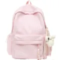 Korean style pink white gingham backpack large capacity student school bag casual daypack - Pink