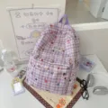Zaino scolastico a quadri in stile coreano con stelle colorate per studenti. - Viola