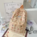 Zaino a quadri carino con stelle, grande borsa casual per la scuola per donne e ragazze. - Arancione