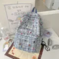 Zaino coreano carino stella orso a quadri borsa da scuola studente grande capacità casual - Blu