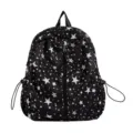 Zaino nero con grazioso motivo a stelle bianche, elegante borsa da scuola casual quotidiana. - con portachiavi / Nero