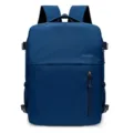Zaino casual semplice monocolore, grande borsa blu impermeabile da viaggio comoda. - 30x18x39cm / Blu Invecchiato