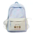 Zaino scolastico in tela con motivo di stelle e ricamo di orsetti carini e grande capacità. - con portachiavi / bianco-blu