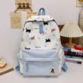 Carino zaino da studente in stile giapponese con motivo di gatto a cartone animato grande capacita - Blu