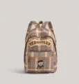 Retro plaid teddy bear backpack casual student school bag large capacity daily commute daypack - Khaki