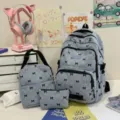 Zaino in corduroy con fiocchi carino, borsa scolastica estetica casual per donne e ragazze. - Taglia unica / Blu