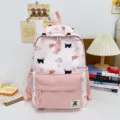 Zaino rosa con stampa di gatto carino per la scuola, grande capacità, borsa casual estetica. - Rosa