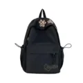 Zaino casual nero con ricamo di fiori leopardati, borsa da scuola grande capacità. - Nero