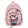 Zaino in velluto a coste rosa per donna, simpatico ricamo di cane cartone animato casual - con portachiavi / Rosa