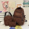 Brown corduroy backpack set, cute bow pattern student school bag, versatile variant. - One Size / Brown