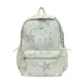 Zaino casual da donna bianco con stampa di stelle, grande capacità borsa per la scuola. - Bianco
