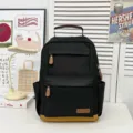 Stile coreano tinta unita moda zaino semplice casual borsa da scuola per donne - Nero e Marrone