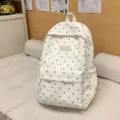 Zaino a pois carino per donna, grande borsa scolastica in stile universitario dolce e casual. - Borsa Singola / Beige