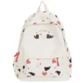 Zaino carino in stile giapponese con stampa di gatti e fiocchi, borsa casual per la scuola. - con portachiavi / Bianco