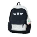 Zaino a pois bianco e nero con ricamo di gatto angelo carino e ciondolo in peluche morbido. - con portachiavi / Nero