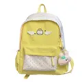 Zaino coreano carino con gatto e angelo per donna, borsa scolastica a pois con ciondolo in peluche. - con portachiavi / Giallo