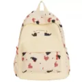 Zaino in tela beige con stampa gatto kawaii, borsa scolastica elegante per studenti. - con portachiavi / Giallo