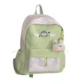Zaino verde a pois carino e dolce con ricamo di gatto angelo e ciondolo coniglietto peluche. - con portachiavi / Verde