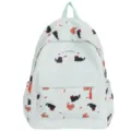 Zaino in tela stampato con gatto carino verde menta, borsa scolastica casual giornaliera. - con portachiavi / Verde