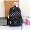 Zaino a pois nero da donna, grazioso zainetto casual in stile coreano con grande capacità spaziosa. - con portachiavi / Nero
