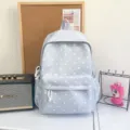 Light blue polka dot backpack for women, casual student student bookbag with cute patterns. - Blue
