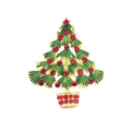 Close-up detail of the Christmas tree napkin ring with green enamel and sparkling red rhinestones. - Gold