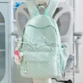 Mint Green Polka Dot Backpack Cute Japanese College Style School Bag Large Capacity - Emerald Green