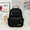 Zaino da scuola casual in tinta unita minimalista da donna di grande capacità - Nero