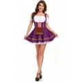 Vue détaillée du costume traditionnel de serveuse de bière avec dentelle et rubans fins. - S / Robes / Violet