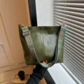 Dark green bucket bag with wide ethnic strap, vintage casual shoulder bag for women daily commute. - Green