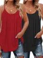 Plus size solid color pleated camisole tank top, comfortable summer casual 2-piece clothing set. - 1XL / Set / Black & Red