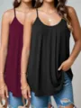 Plus size solid color pleated camisole vest two piece set for women summer casual tank tops. - 1XL / Set / Black + Dark Red