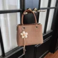 Bolso de mano tejido marrón chic para mujer, bolso cruzado casual, elegante bolso de otoño. - Caqui