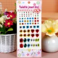 Detailed close-up view of colorful acrylic rhinestone face and phone stickers in shapes. - Heart / Colorful