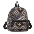 Ethischer gewebter Mini-Rucksack für Damen, lässiger geometrischer Muster-Tagesrucksack. - Schwarz