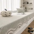 Tapis de fenêtre en chenille à carreaux vert et blanc avec volant et oreiller citrouille. - 70*70cm / Vert