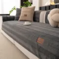 Housse de coussin de canapé en peluche longue épaisse chaude antidérapante salon moderne hiver - 70*70cm / Gris foncé
