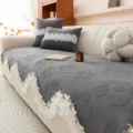 Grey floral embossed sofa cover with ruffled lace edge variant, cozy living room decor style slipcover - 70*70cm / Gray