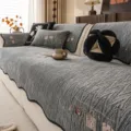 Housse de canapé en chenille grise polyvalente avec design antidérapant et jolies broderies. - Sac de Chance Irrégulier-Gris Foncé / 110*300cm