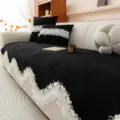 Zwarte bankhoes met elegante witte kanten rand, antislip meubelbescherming voor alle seizoenen - Bankkussen / 70*70cm / Zwart