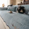 Housse de canapé en chenille bleue, coussin antidérapant texturé pour salon moderne. - Sac de Chance Irrégulier-Bleu / 70*70cm