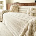 Cream plush sofa cover, thickened winter rabbit faux fur blanket anti-slip slipcover. - 180x130cm / Brown