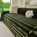 Green plush textured sofa slipcover variant, soft winter rabbit fleece protective furniture cover. - 180x130cm / Green