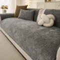 Grey chenille sofa cover modern minimalist anti-slip furniture protector couch cushion variant - Dark Gray