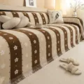Cream style sofa cover, all-inclusive woven sofa towel, floral striped design, cozy home decor. - 180x130cm / Coffee