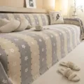 Cream style striped sofa cover floral universal couch towel variant with cozy knit fabric aesthetic - 180x130cm / Gray