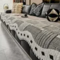 Vintage schwarz-weiße geometrische Sofakissenbezug, kuscheliger Strick-Sofabezug für Couch - 70x70cm / Schwarz