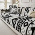 Fodera per divano in peluche geometrico bianco e nero, variante di copertura calda. - 70*70cm / Nero