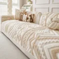 Fodera per cuscino divano in velluto di cotone beige, motivo geometrico retro caldo. - 70*70cm / Bianco avorio